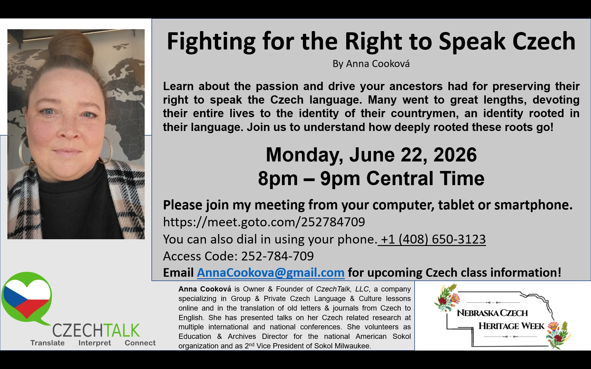 Online Lecture: Preserving the Czech Language in the US flyer